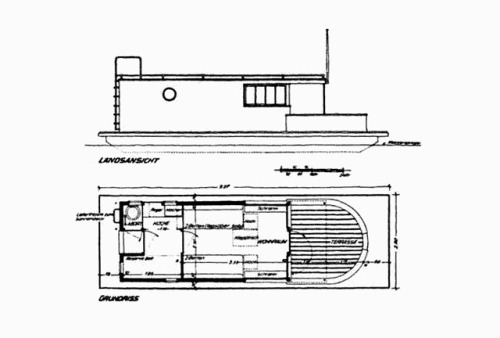 Fred Forbát, houseboat for the weekend, Berlin-Wannsee, 1927. Designed for the family of Adolf Somme