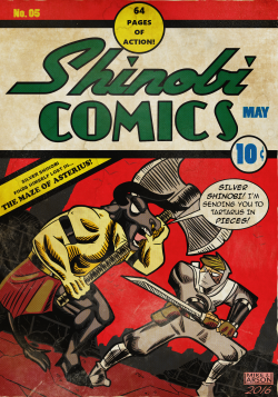 This was commissioned by someone on deviantART called SilverKazeNinja,  and he wanted me to draw a vintage comic cover depicting his characters,  Asterius the Minotaur and Silver Shinobi, about to fight.