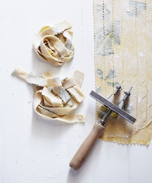 herb tagliatelle. egg dough, basil + parsley. prepared with a sauce of lemon, butter + pasta water.