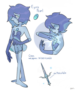 samhie: She is my pearlsona Eyris, she’s a very calm and thoughtful gem, sometimes she may seems a bit cold but in reality, she’s very kind and sensitive. Eyris doesn’t talk much but she’s a good listener!Also, she’s under Blue Diamond’s Court