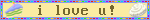 a blinkie with a flashing blue border. the inside is yellow, on the left is a blue-yellow stacked crepe, and on the right is whipped meringue. there is text in the middle of the blinkie reading "i love u!"