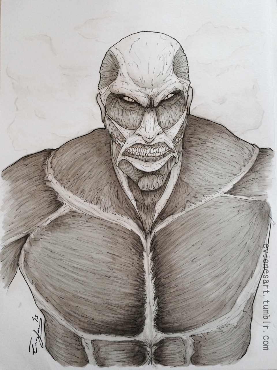 Ev Jones Art Hand Drawn Artwork Of The Colossal Titan From