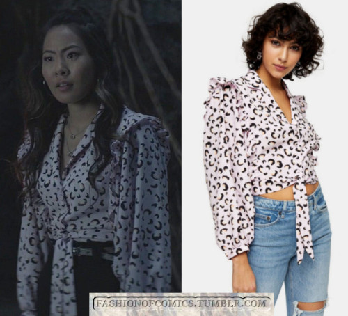  WHO:Nicole Kang as Mary Hamilton WHAT: Topshop  Pink Animal Print Frill Tie Blouse - Sold OutWHER