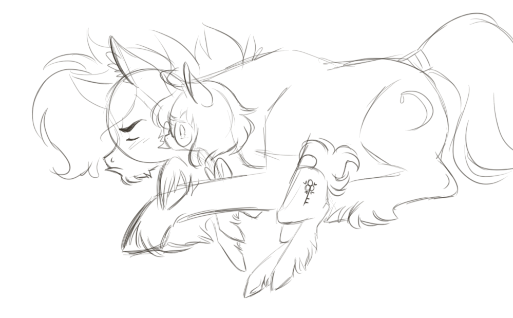 nemovonsilver:  Sketch of husband horse protecting tiny wife horse pony   &lt;3