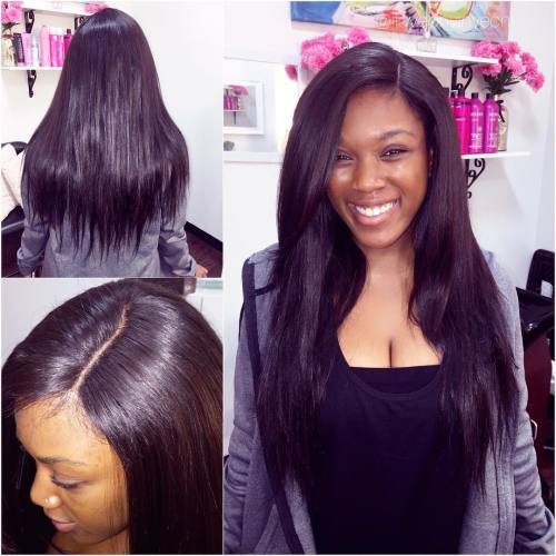 My client @jalisaworldwide &ndash; full weave with lace closure. 3 bundles of Malaysian straight