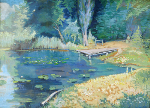  “Near The Pond” (1928) Stanisław Janowski (Polish;1866-1942) tempera on paper; private collec