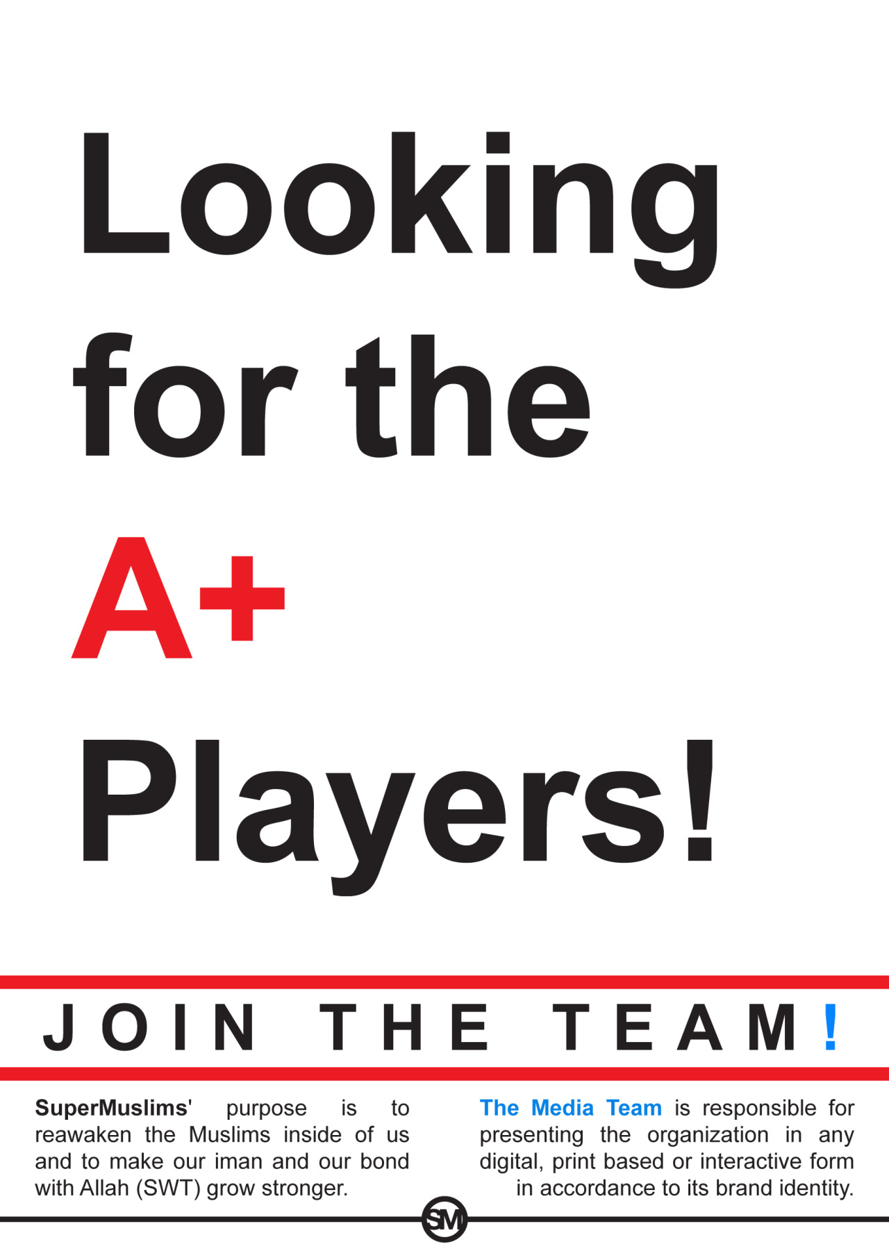 Are you the A+ player that we are looking for?
If you want to join the SM Media Team, now is your chance to sign up!
Graphic Designers: http://goo.gl/forms/AZMO25C1ay
Web Designers: http://goo.gl/forms/ANHyKlqixs
Photographers:...