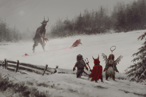 ex0skeletal-undead:  Dark Christmas Illustrations by  Jakub Rozalski  This artist on Instagram // Tumblr