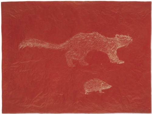 thunderstruck9:Kiki Smith (American, b. 1954), Little Rodents, 1996. Ink on rice paper mounted on ri