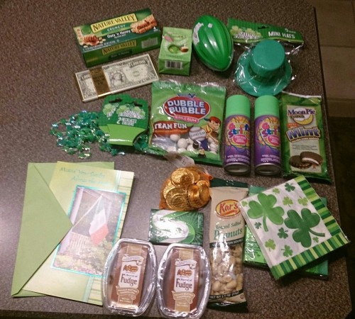 I know this is late, but I hope this will help for next year! The St. Patrick&rsquo;s Day care packa