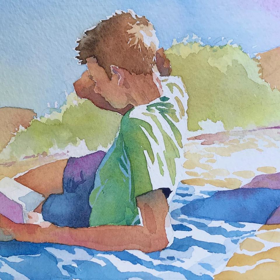 enchantemoimerlin:   Gabriel Garbow     Beach Reading  5x7” watercolor on paper