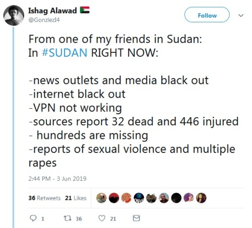 joecrow: lev-bronsteins-ghost: Some #SudanUprising updates, June 3rd 2019 Shit is heating up, lads M