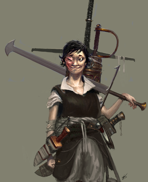 Meet Elisa; a cheerful little gurl with stupid big swords. For the Nevera Tales comic book Kickstart