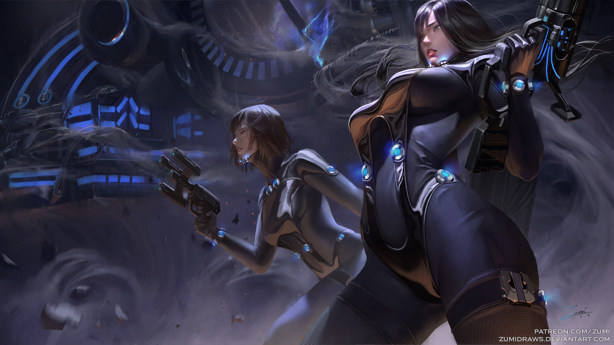zumidraws: Gantz: Reika and Anzu   I have watched Gantz: O the other day and as a