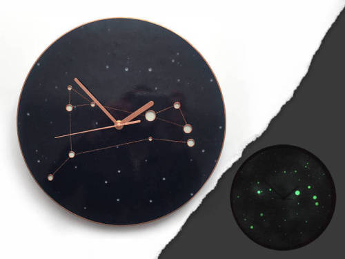 Glass Glow-in-the-Dark Constellation Clocks Light Up Your Zodiac SignWhether you’re a Scorpio or Aqu