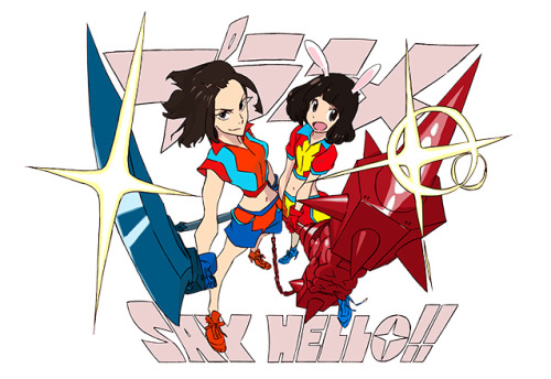 El dúo de idols Pla2me (Saki Kamiya y Mari Mizuta) dibujadas por el diseñador Sushio (Kill la Kill).