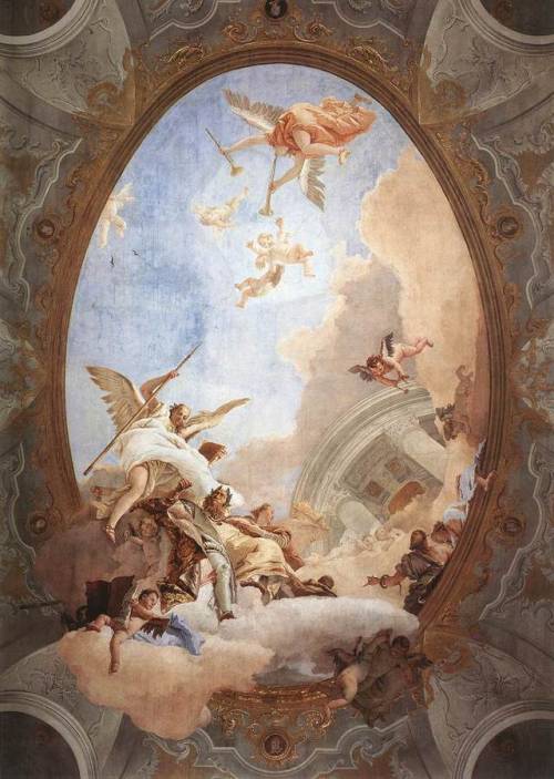 giovanni-battista-tiepolo:Allegory of Merit Accompanied by Nobility and Virtue, 1758, Giovanni Batti