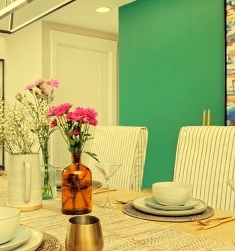 Great Room - Dining RoomGreat Room - Mid-sized Contemporary Black Floor Great Room Idea With Multicolored