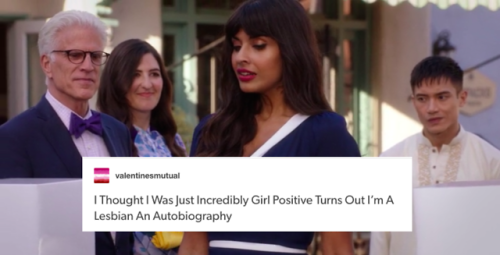 lesbianspacepilot:tahani al-jamil + lesbian tumblr text posts ❤️