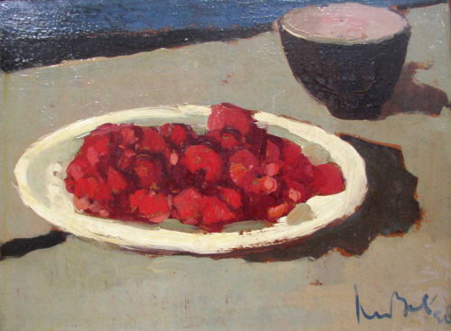 Still Life with Strawberries and blue cup   -   Kees Bol  , 1958Dutch, 1916-2009Oil on canvas,