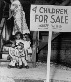 odditiesoflife:  10 Must-See Photographs from the 1940s A mother is photographed while hiding her face in shame after putting up a sign announcing that she is putting her own four children up for sale in Chicago, Illinois in 1948. A sign posted to remind