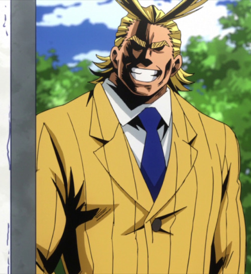 pumpkinradish: the-ice-castle:all might’s god-awful mustard suit, reblog if you agree YOU LEAVE MR. 