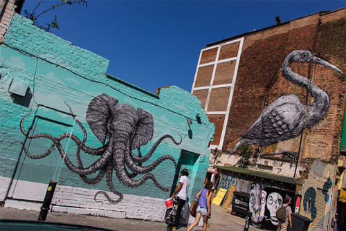 itscolossal:  An Elephant-Octopus Mural on the Streets of London by Alexis Diaz. 