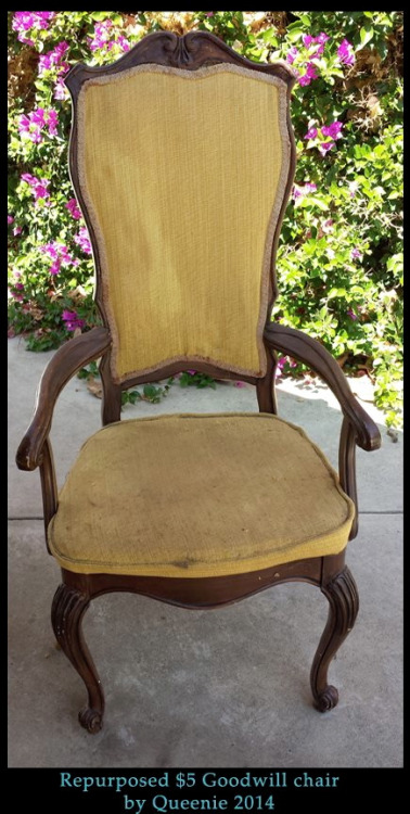 theblacklacedandy:maudelynn:Queenie Black took this 5$ goodwill chair and made it into a Haunted Man