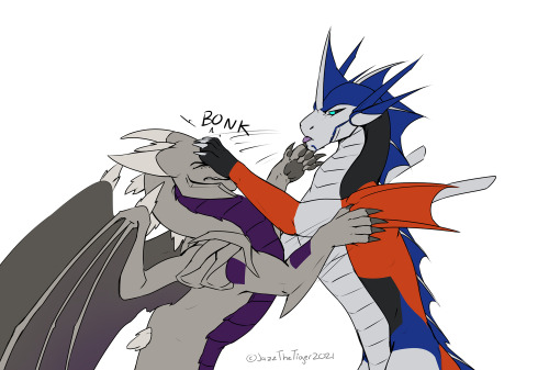 jazzthetiger-arts:DF: Megatron vs OptimusI wanted to draw them fighting like these cats lol