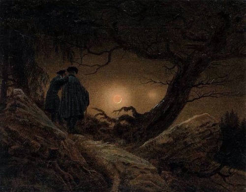 gwendhinluthol: “Two man contemplating the moon”, 1819 Caspar David Friedrich