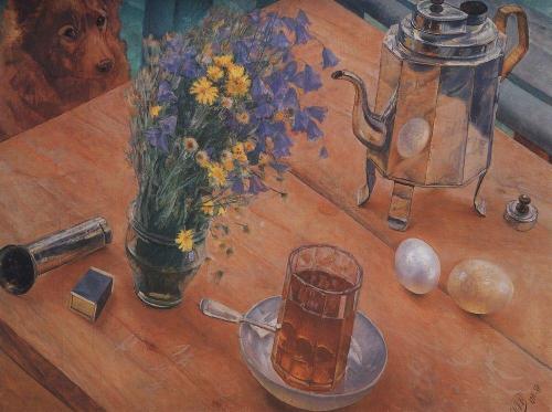 kuzma-petrov-vodkin: Morning Still Life, 1918, Kuzma Petrov-VodkinMedium: oil,canvas