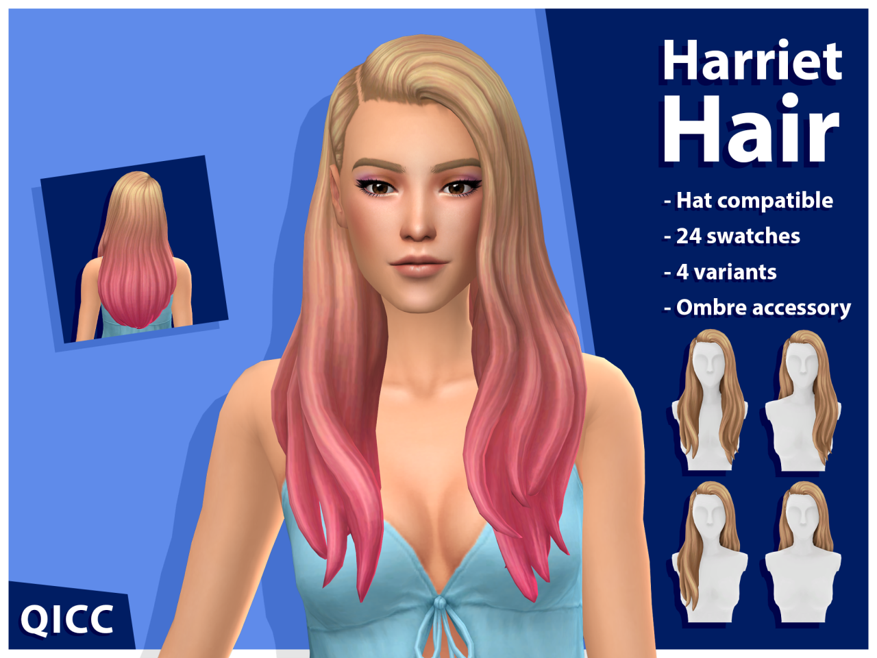 Quirky Introvert CC — Harriet Hair A long deep side-part hairstyle...