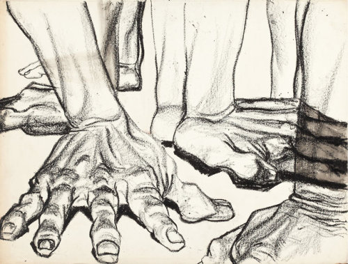 thunderstruck9:John Biggers (American, 1924-2001), Hands. Charcoal on board, 18½ x 24¼ in.via ochymi