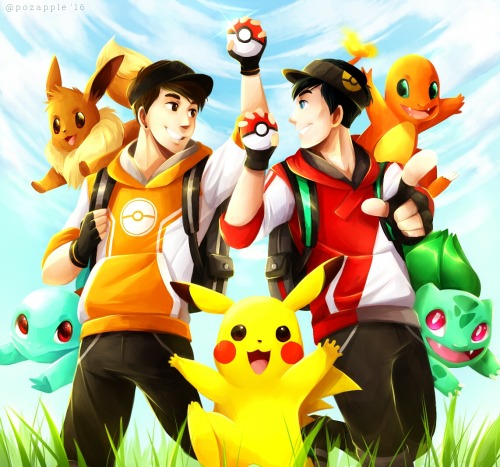 Dan + Phil + Pokemon @danisnotonfire & @amazingphil in their Pokemon Go avatars’ outfits! Speed