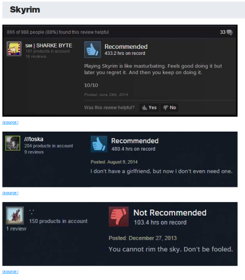 beautyfulskyrimdaily:Skyrim: Steam Reviews