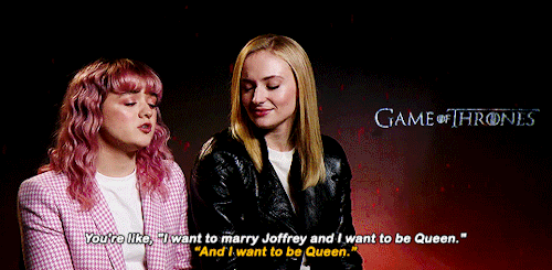 rubyredwisp: Maisie Williams and Sophie Turner on their first scenes together. (x)