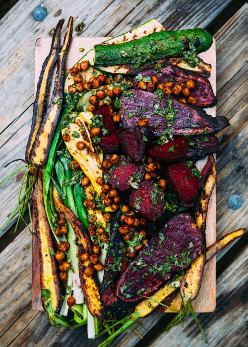Grilled Veggies With Pan Fried Chickpeas And Chimichurri / Recipe