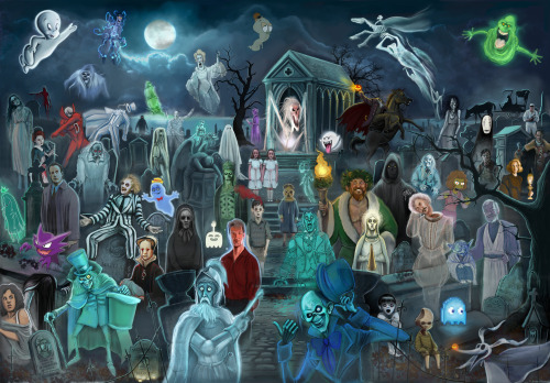 Jordan Monsell - whose recent The Twilight Zone print referenced all 156 episodes - has created a new illustration depicting 60 ghosts from pop culture. 18x24 pints are available for $30.
Can you name all the ghosts? If not, consult the master list...