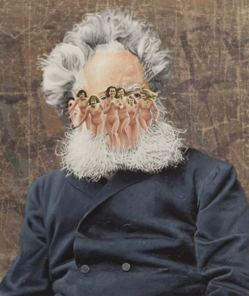alaspoorwallace:Jim Shaw (American, born 1952), Official Portrait #3 (Pillars of Society), 2018. Acrylic on muslin, 66.5 x 56 cm