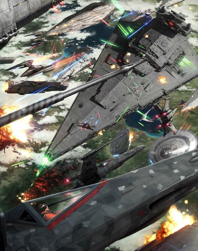 k-llewellin-novelist:  boomerstarkiller67: Star Wars space battles - art by Darren