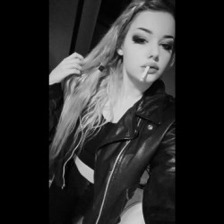 envelour:  When angels fuck and devils kiss #me #gothgoth #goth #leatherjacket #ootd #highrise #braid #smoking #makeup