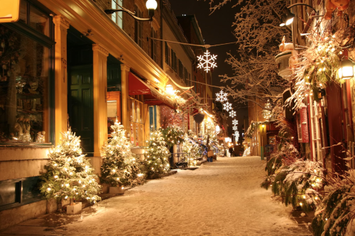 prewars: quebec city’s petit champlain neighbourhood at christmas. established in 1608, it is 