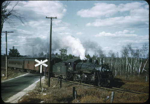 nhrail:Boston and Maine Passenger train on the Monadnock Branch at Peterboro, NH. 1940s