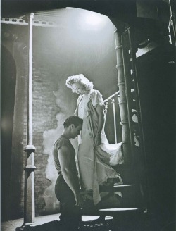 percula:  Marlon Brando and Kim Hunter on stage during A Streetcar Named Desire (1947). One of the most iconic scenes, just had to post it. 