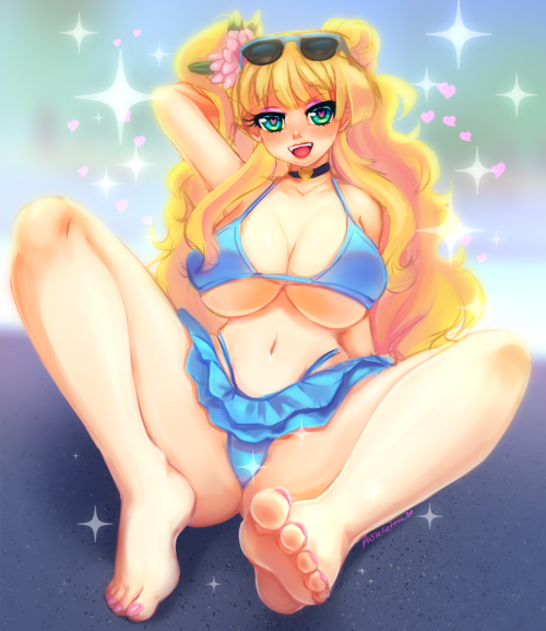 pastelletta:  @citizen-naught and I watched all of Galko-Chan this weekend so I wanted to draw her in her adorable swimsuit… Turned into a 6 hour painting, oops. 