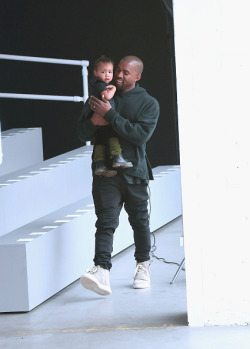 kuwkimye:  Kanye &amp; North at the Kanye West x Adidas presentation in NYC - February 12, 2015