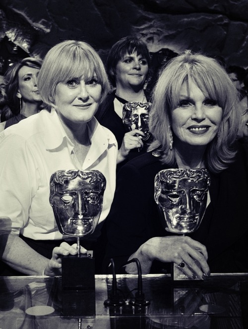 eve-granger:Sarah Lancashire and Joanna Lumley on stage photocall at the 2017 Bafta TV awards