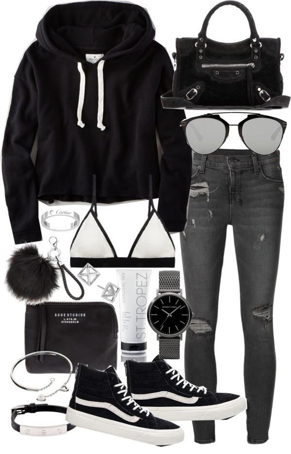 Untitled #19590 by florencia95 featuring Christian Dior
American Eagle Outfitters hooded sweatshirt, 49 AUD / Ksubi black skinny jeans, 535 AUD / Sloane Tate cotton bra, 75 AUD / Vans shoes, 115 AUD / Balenciaga shoulder bag / Acne Studios wallet,...