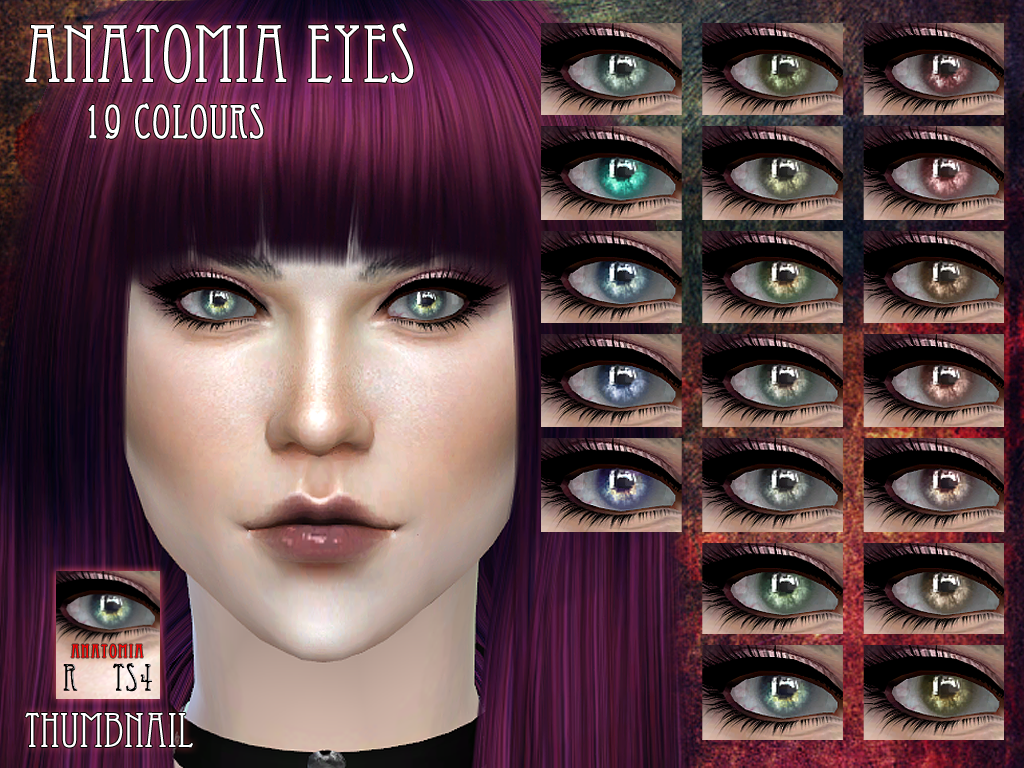 ‘Anatomia Eyes’ for the Sims 4!
9 colours, all ages, both genders, with custom thumbnail, located under facemask category~
Download at TSR