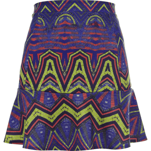 Blue geometric print drop waist skirt